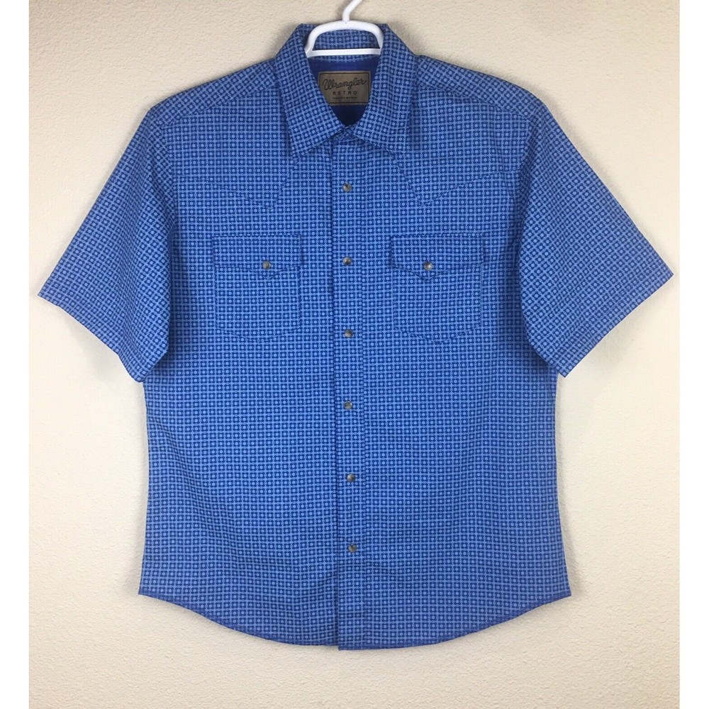 EUC Wrangler Retro Mens Diamond Floral Short Sleeve Pearl Snap Shirt size Large